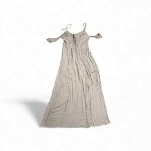 Lush Medium Taupe Whimsy Fairy Feminine Maxi Dress Romper Front Slits